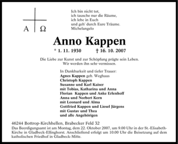 Traueranzeige von Anno Kappen von Tageszeitung