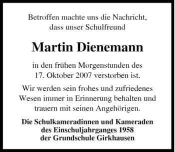 Traueranzeige von Martin Dienemann von Tageszeitung