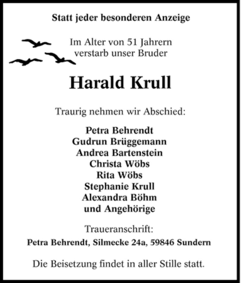  Traueranzeige für Harald Krull vom 20.10.2007 aus WESTDEUTSCHE ALLGEMEINE ZEITUNG