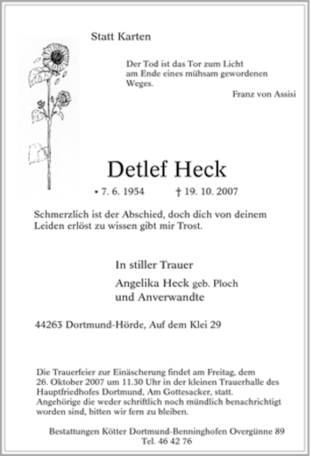 Traueranzeige von Detlef Heck von Tageszeitung