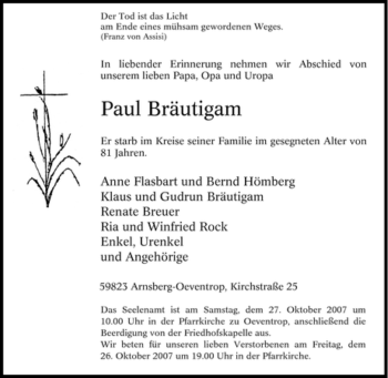 Traueranzeige von Paul Bräutigam von Tageszeitung
