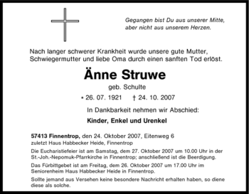 Traueranzeige von Änne Struwe von Tageszeitung
