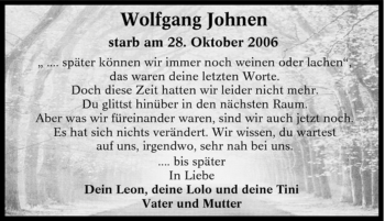 Traueranzeige von Wolfgang Johnen von Tageszeitung