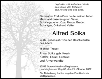 Traueranzeige von Alfred Soika von Tageszeitung