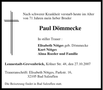 Traueranzeige von Paul Dömmecke von Tageszeitung