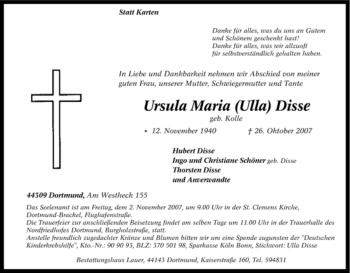 Traueranzeige von Ursula Maria Disse von Tageszeitung