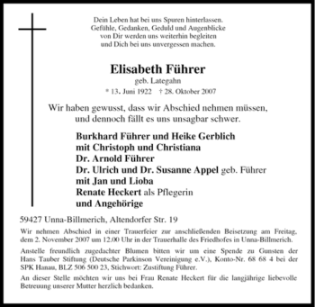 Traueranzeige von Elisabeth Lategahn von Tageszeitung