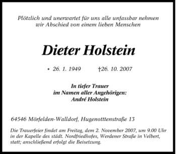 Traueranzeige von Dieter Holstein von Tageszeitung