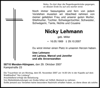 Traueranzeige von Nicky Lehmann von Tageszeitung