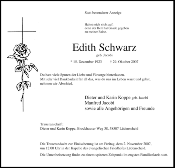 Traueranzeige von Edith Schwarz von Tageszeitung