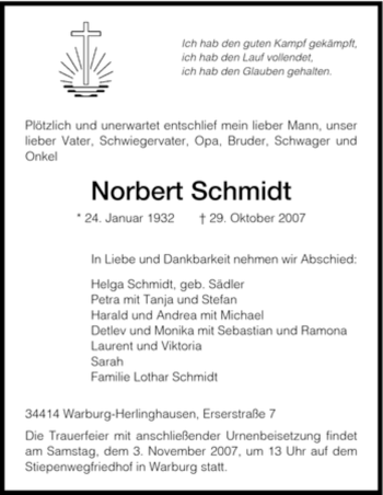Traueranzeige von Norbert Schmidt von Tageszeitung