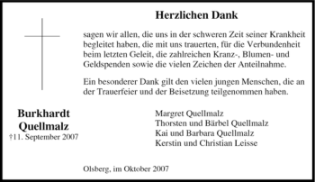 Traueranzeige von Burkhardt Quellmalz von Tageszeitung