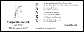 Traueranzeige von Margarete Roitsch von Tageszeitung