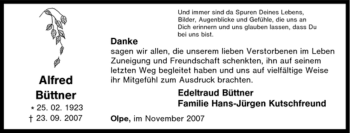Traueranzeige von Alfred Büttner von Tageszeitung