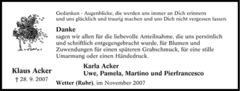 Traueranzeige von Klaus Acker von Tageszeitung