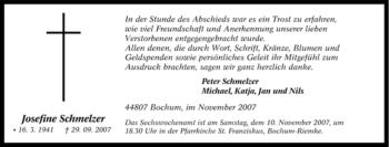 Traueranzeige von Josefine Schmelzer von Tageszeitung