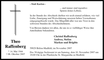 Traueranzeige von Theo Raffenberg von Tageszeitung