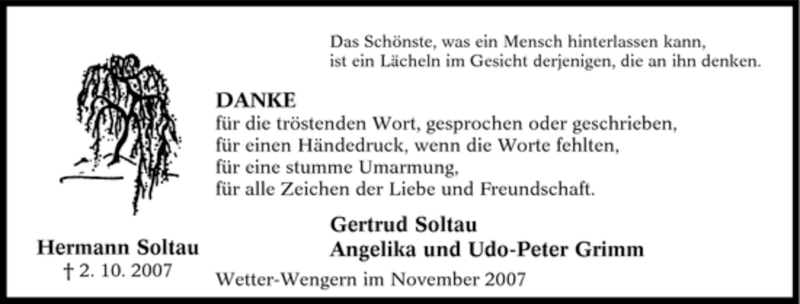  Traueranzeige für Hermann Soltau vom 03.11.2007 aus Tageszeitung