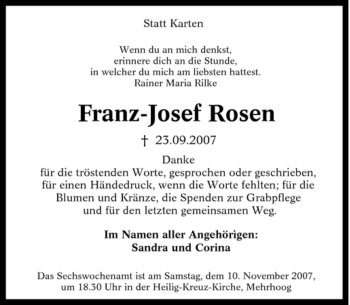 Traueranzeige von Franz-Josef Rosen von Tageszeitung
