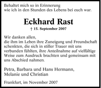 Traueranzeige von Eckhard Rast von Tageszeitung