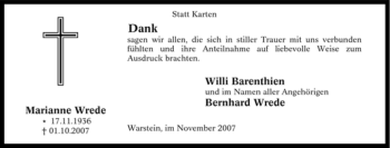 Traueranzeige von Marianne Wrede von Tageszeitung