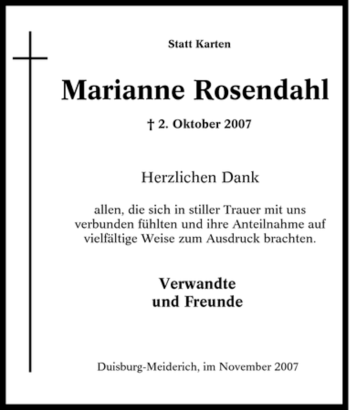 Traueranzeige von Marianne Rosendahl von Tageszeitung