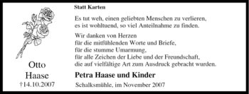 Traueranzeige von Otto Haase von Tageszeitung