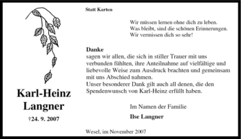 Traueranzeige von Karl-Heinz Langner von Tageszeitung