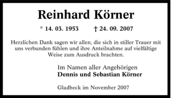 Traueranzeige von Reinhard Körner von Tageszeitung