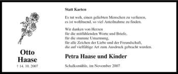 Traueranzeige von Otto Haase von Tageszeitung