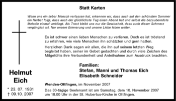 Traueranzeige von Helmut Eich von Tageszeitung