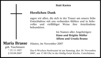 Traueranzeige von Maria Brasse von Tageszeitung