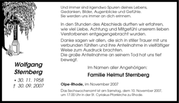 Traueranzeige von Wolfgang Sternberg von Tageszeitung