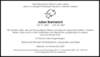 Traueranzeige von Julian Bremerich von Tageszeitung