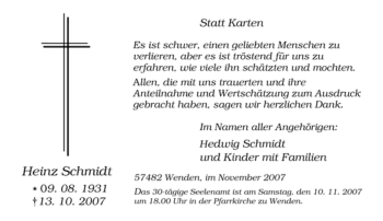 Traueranzeige von Heinz Schmidt von Tageszeitung