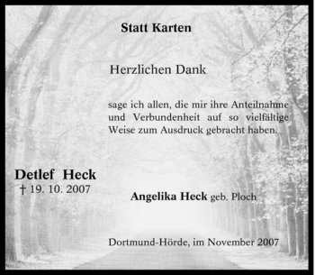 Traueranzeige von Detlef Heck von Tageszeitung