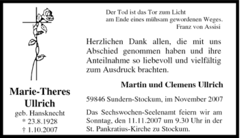 Traueranzeige von Marie-Theres Ullrich von Tageszeitung