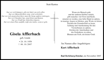 Traueranzeige von Gisela Afflerbach von Tageszeitung
