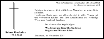 Traueranzeige von Selma Guderian von Tageszeitung
