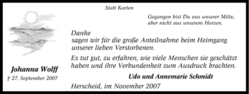 Traueranzeige von Johanna Wolff von Tageszeitung