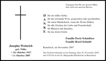 Traueranzeige von Josepha Weinrich von Tageszeitung