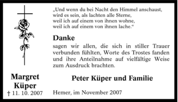 Traueranzeige von Margret Küper von Tageszeitung