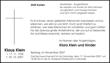 Traueranzeige von Klaus Klein von Tageszeitung