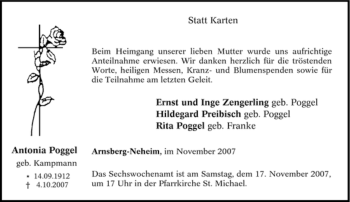 Traueranzeige von Antonia Poggel von Tageszeitung