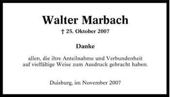 Traueranzeige von Walter Marbach von Tageszeitung