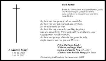 Traueranzeige von Andreas Marl von Tageszeitung