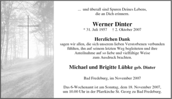 Traueranzeige von Werner Dinter von Tageszeitung