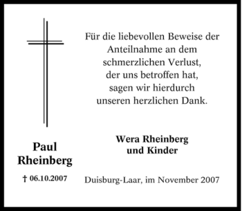Traueranzeige von Paul Rheinberg von Tageszeitung