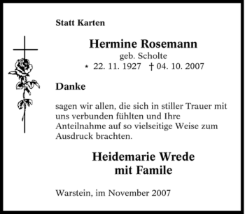 Traueranzeige von Hermine Rosemann von Tageszeitung