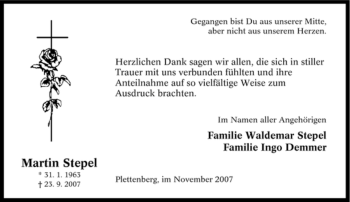 Traueranzeige von Martin Stepel von Tageszeitung